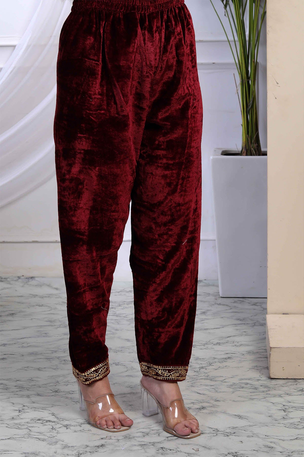 Maroon Velvet Kurta & Palazzo