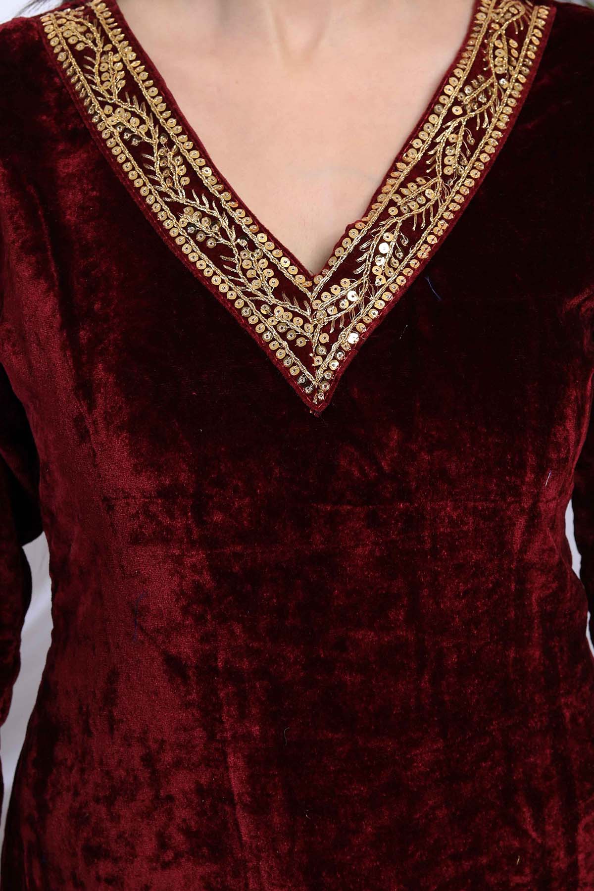 Maroon Velvet Kurta & Palazzo