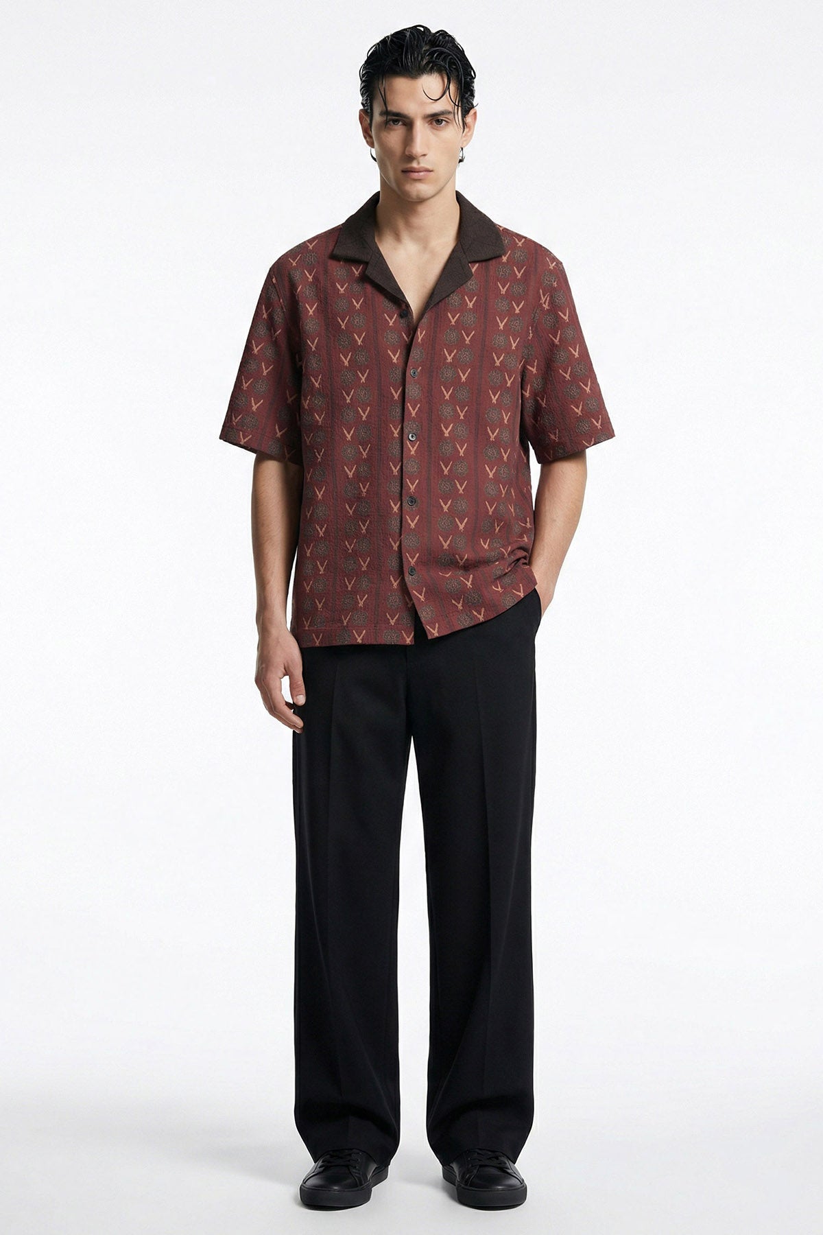 Buy Maroon Viscose Abstract Shirt for men by Tezhhomayaa online available at scrollnshops