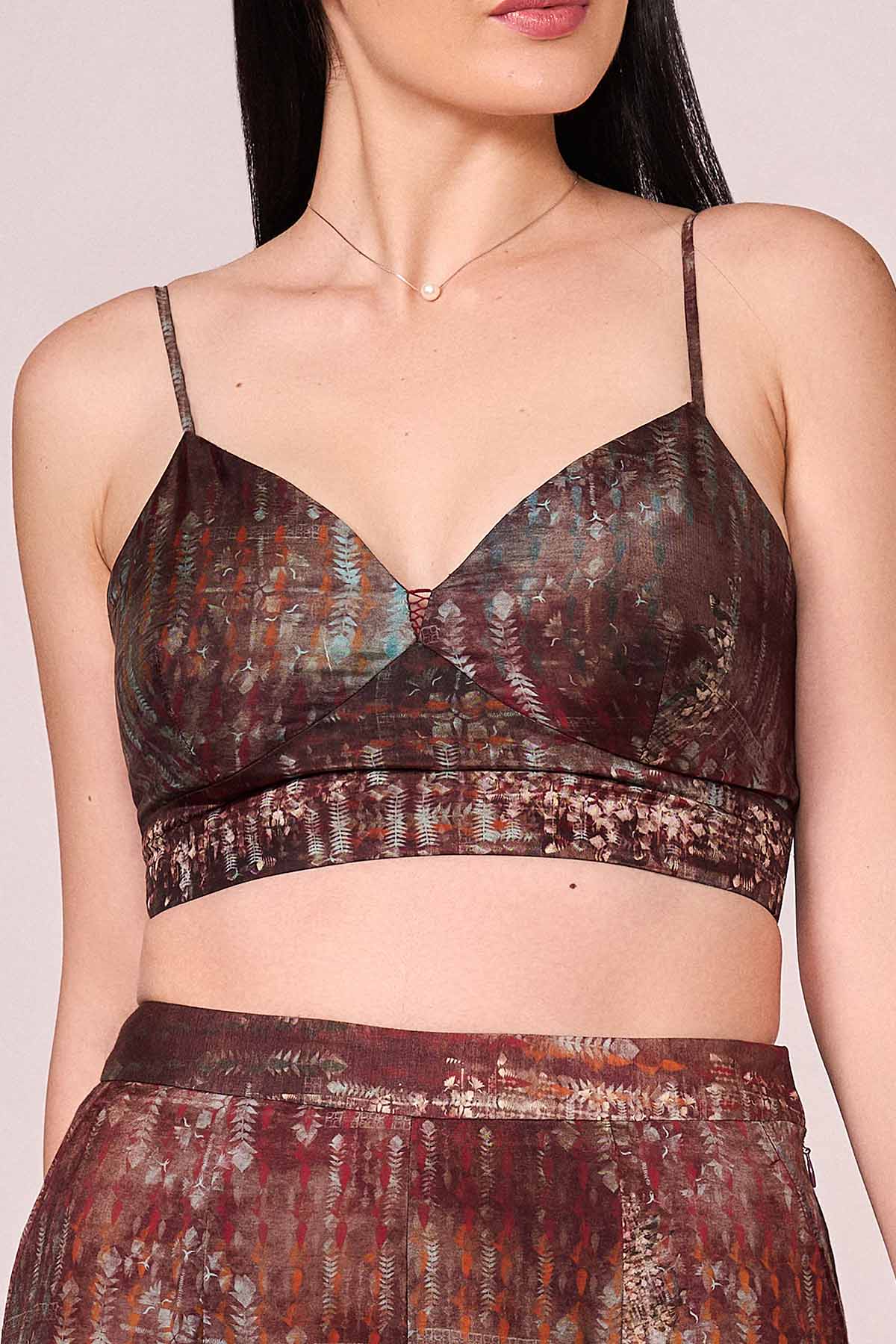 Maroon Viscose Print Jacket Set