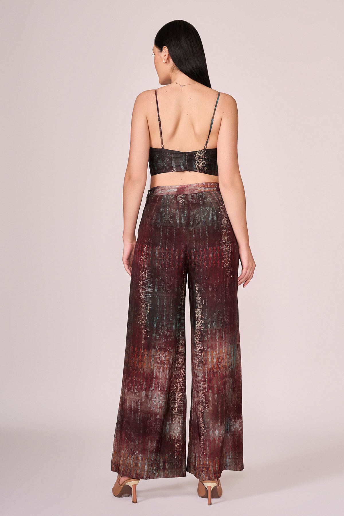 Maroon Viscose Print Jacket Set