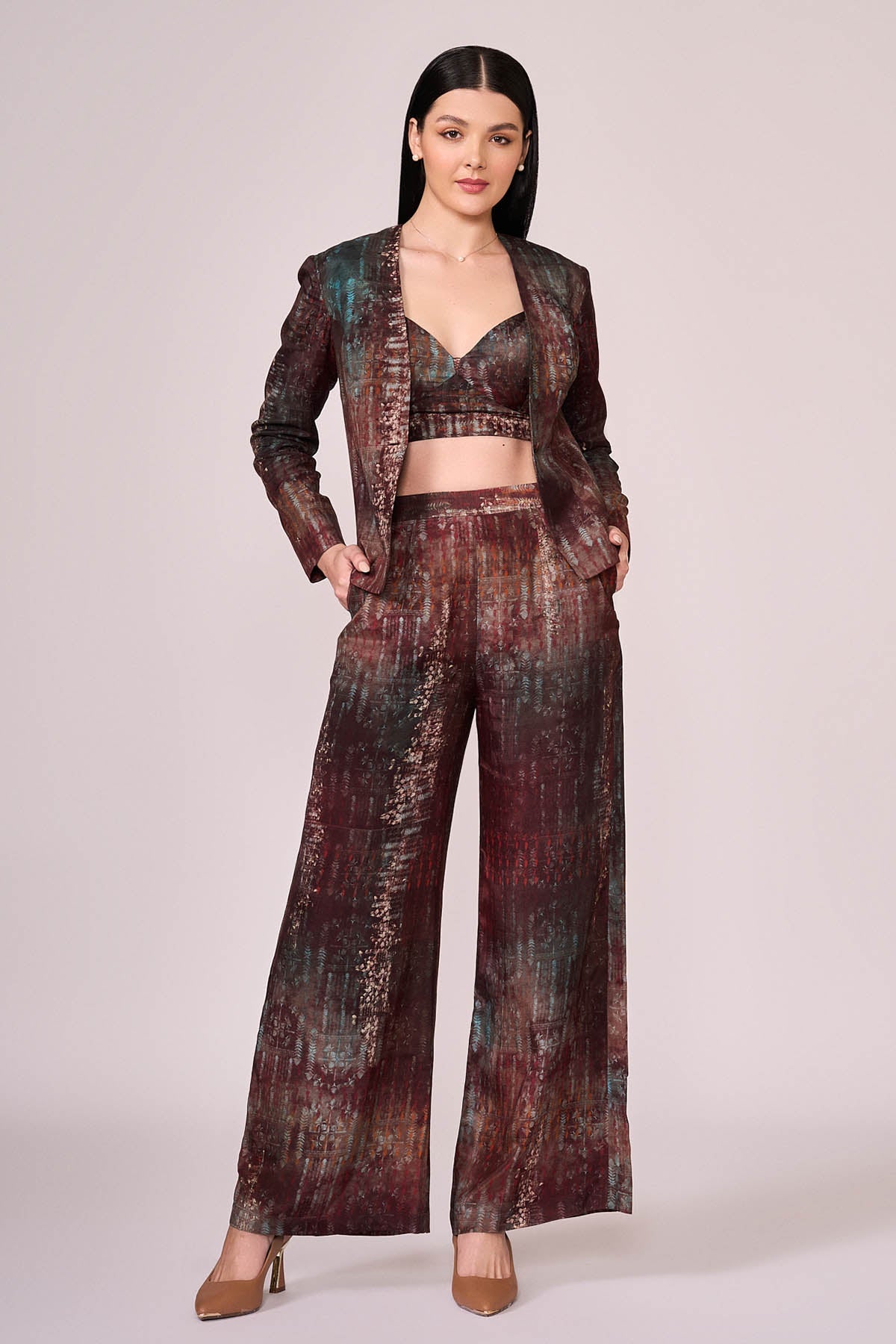 Buy Maroon Viscose Print Jacket Set by Koswi for women online at ScrollnShops