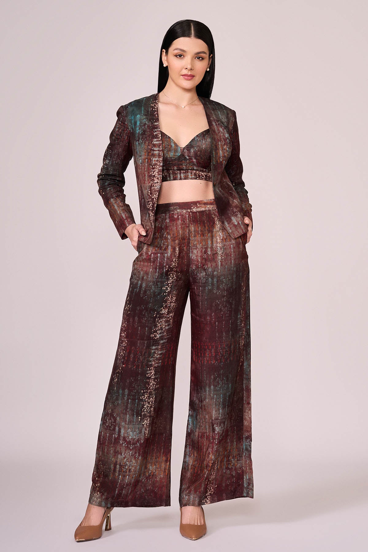 Maroon Viscose Printed Jacket