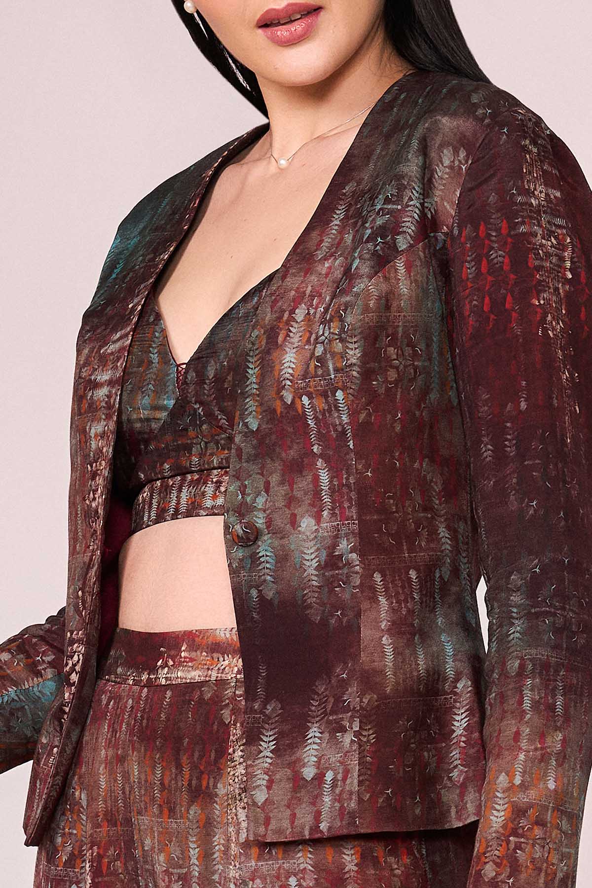 Maroon Viscose Printed Jacket
