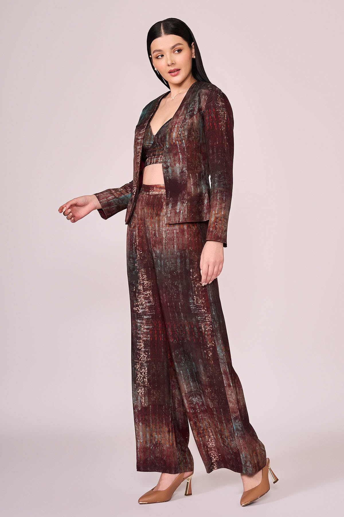 Maroon Viscose Printed Jacket