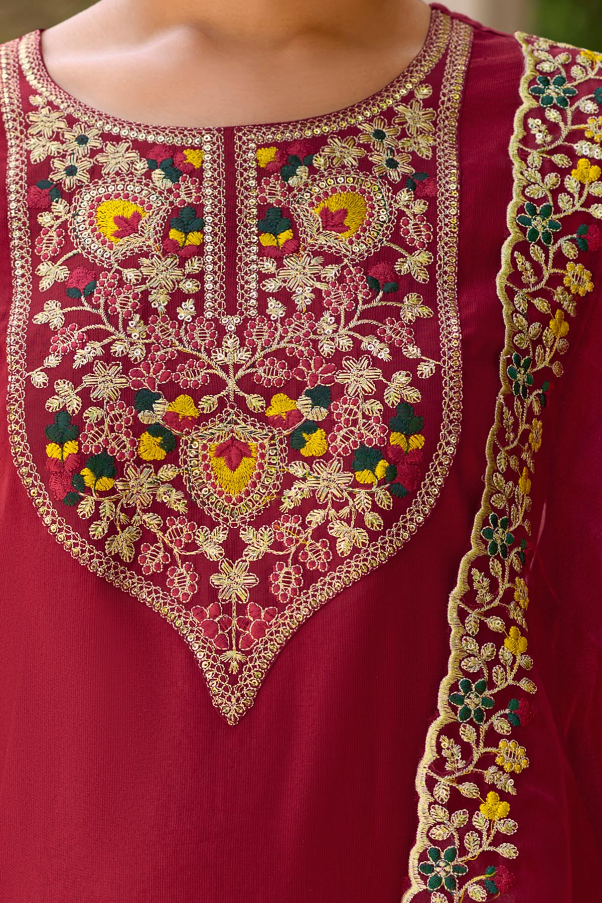 Maroon Viscose Rayon Kurta Set