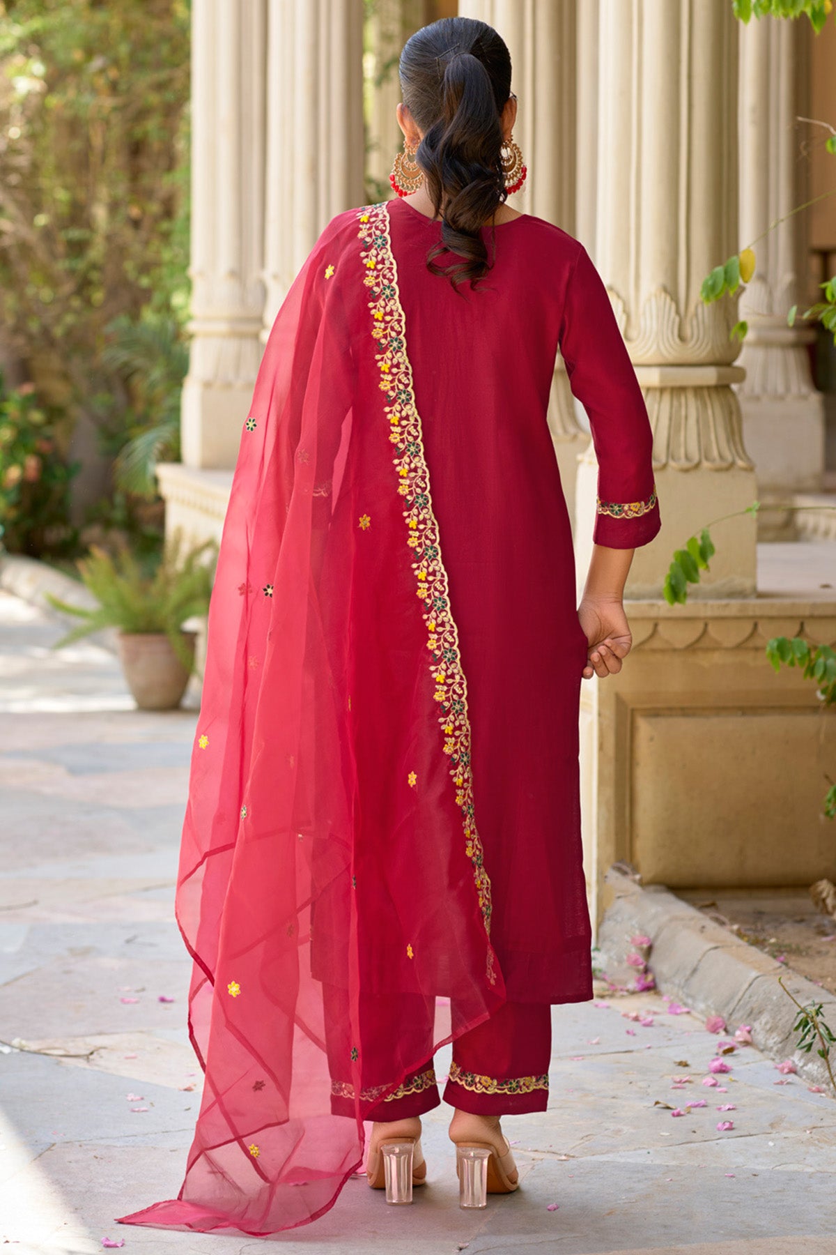 Maroon Viscose Rayon Kurta Set