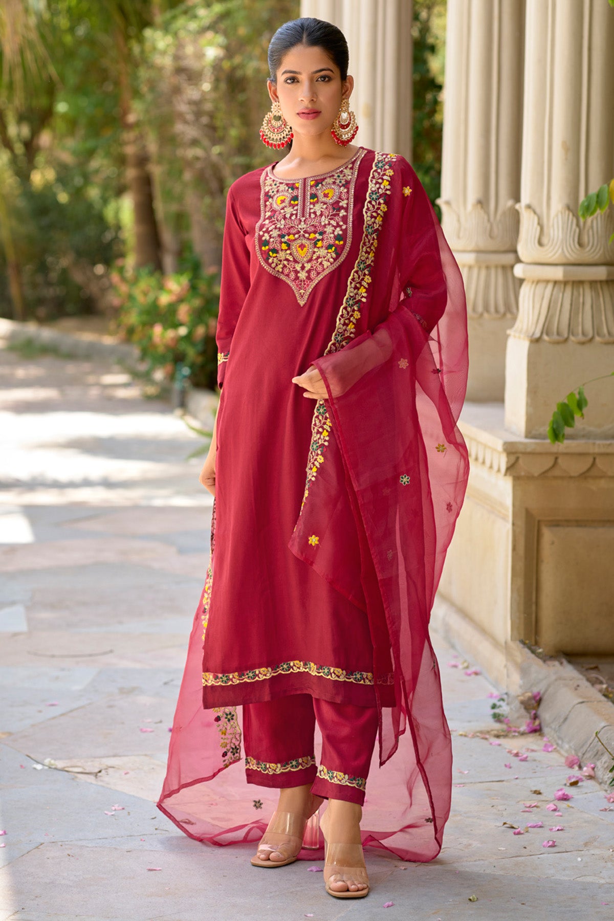 Maroon Viscose Rayon Kurta Set