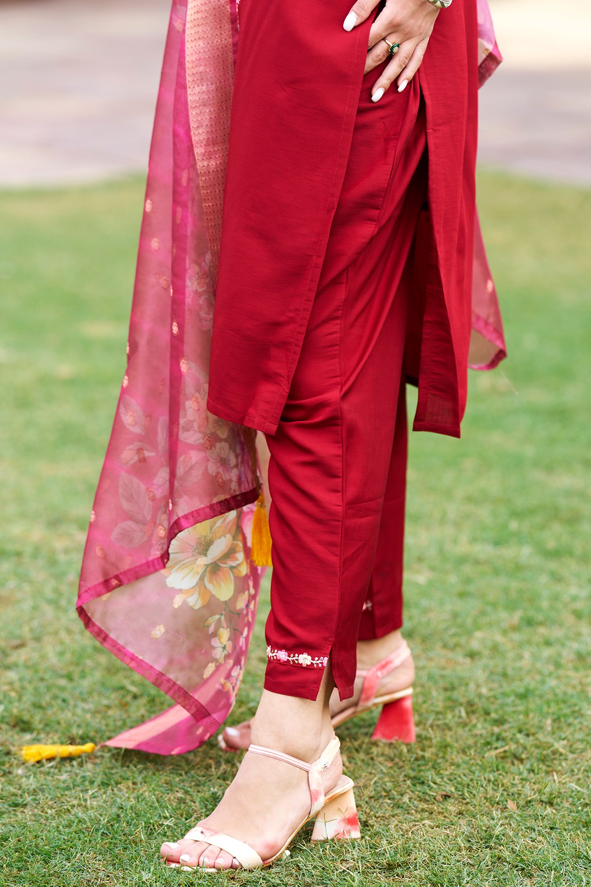 Maroon Viscose Silk Kurta Set