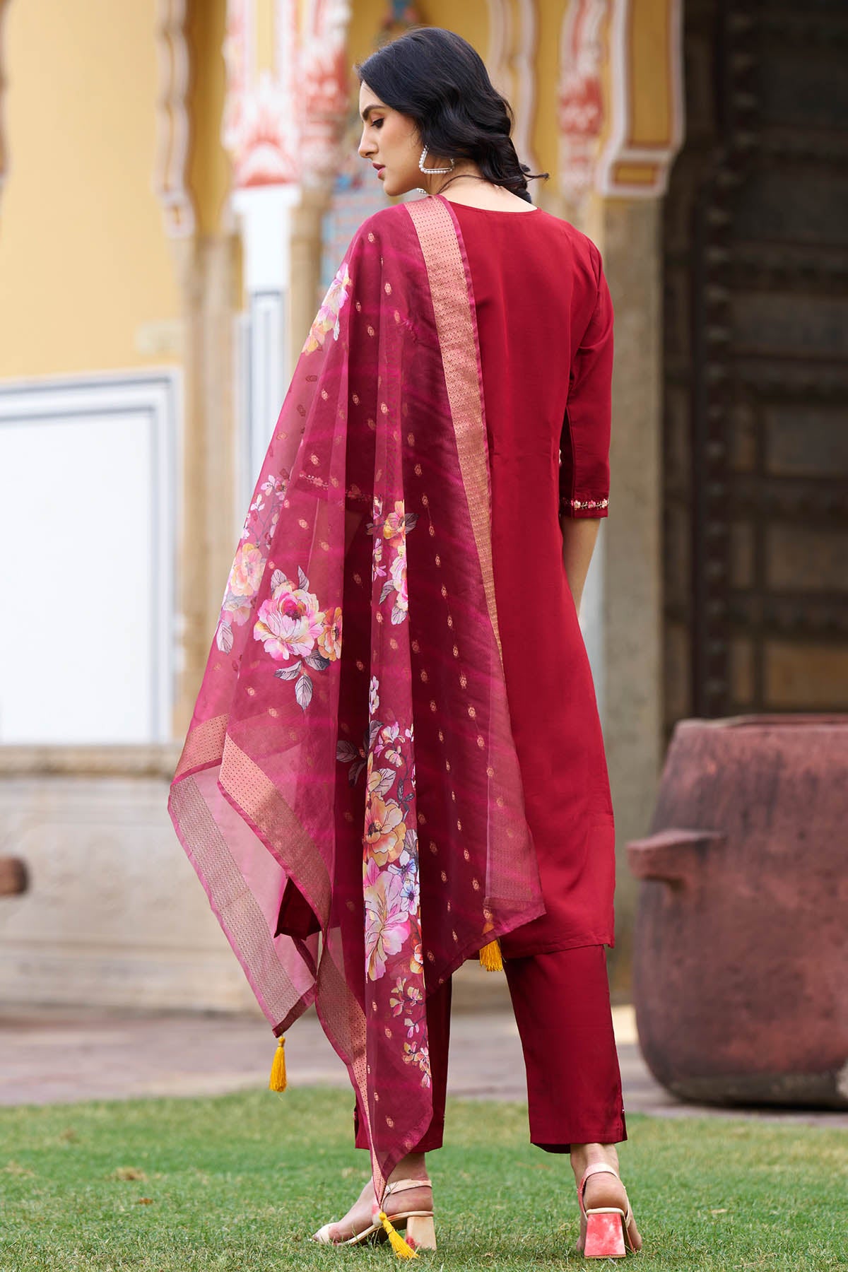 Maroon Viscose Silk Kurta Set