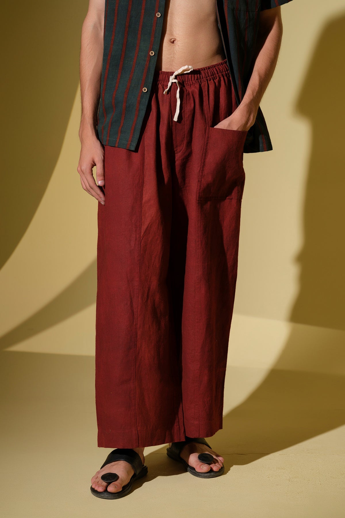 Buy Maroon Wide Leg Straight Pants by Vasudhaa Vastrram for men online at ScrollnShops