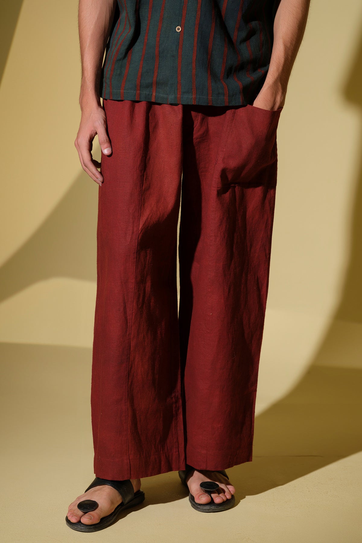 Maroon Wide Leg Straight Pants