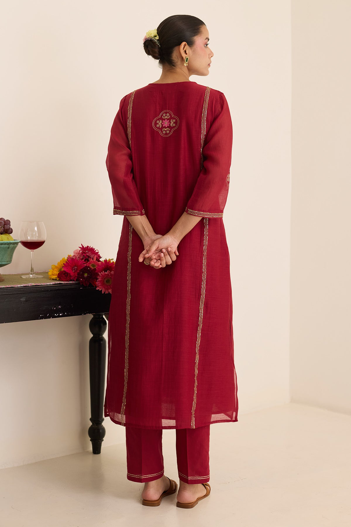 Maroon Zari Chanderi Kurta Set