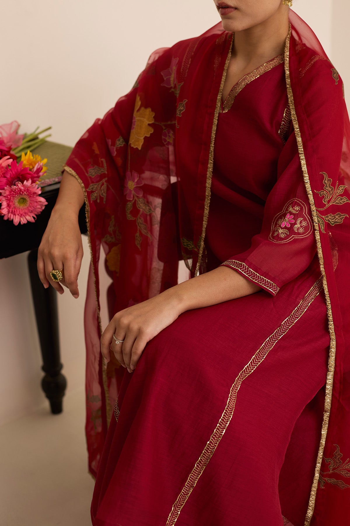 Maroon Zari Chanderi Kurta Set