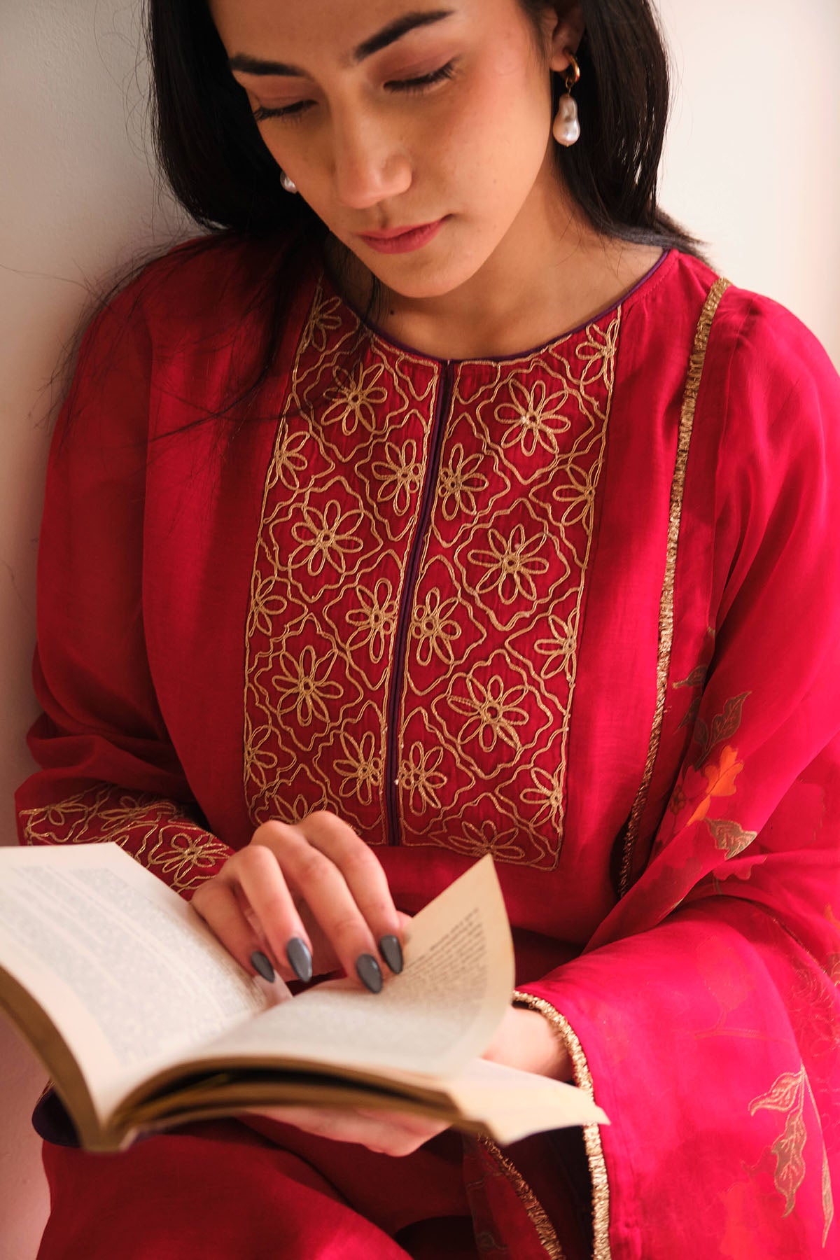 Maroon Zari Detailing Kurta Set