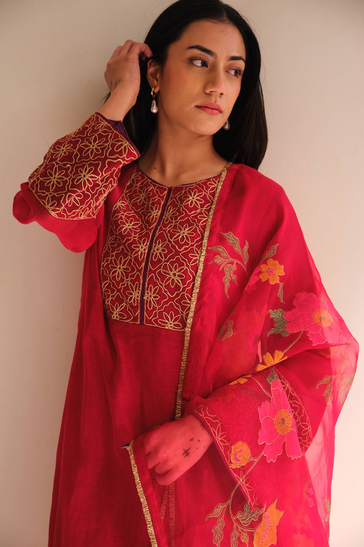 Maroon Zari Detailing Kurta Set