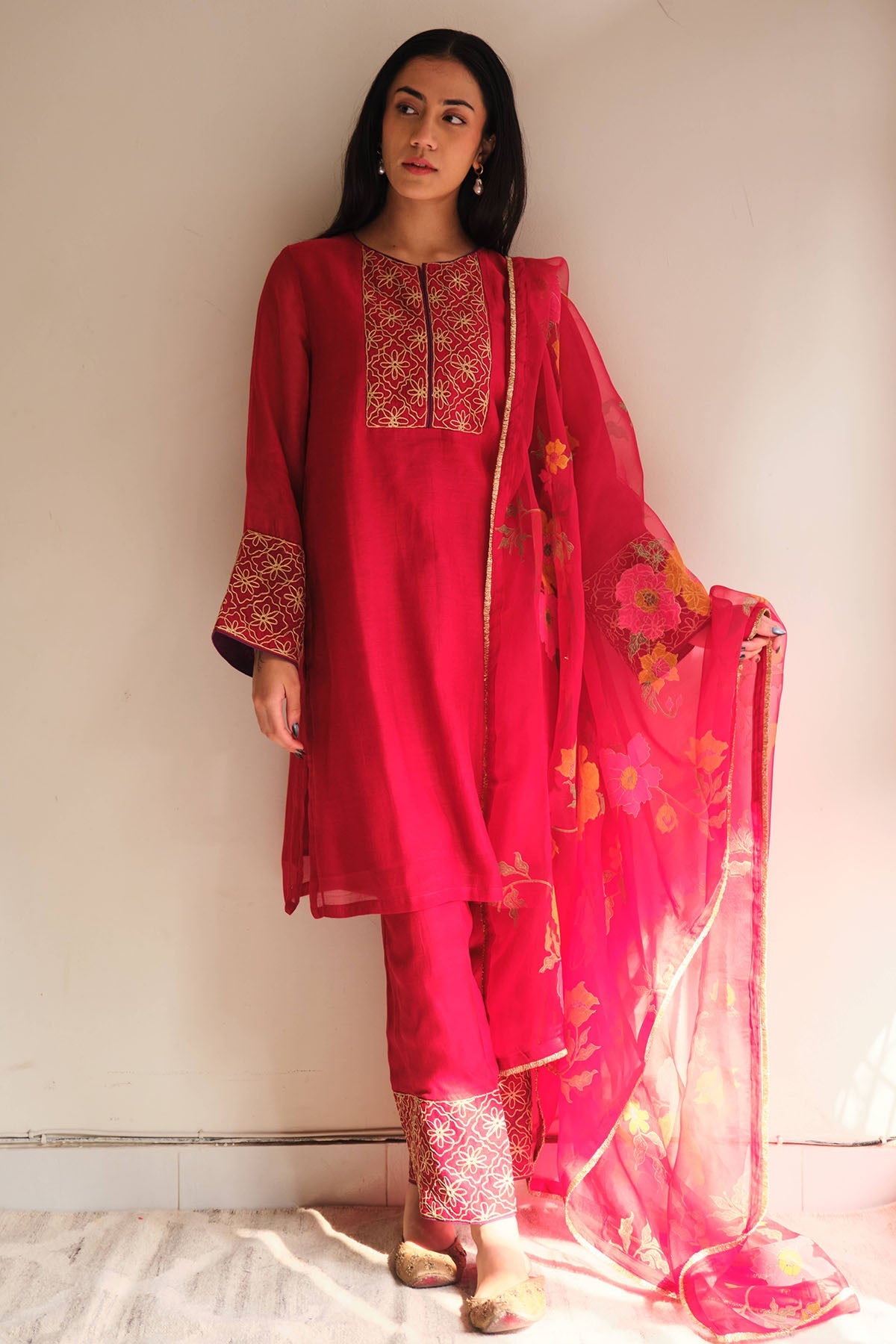 Buy Maroon Zari Detailing Kurta Set for women by Juanita by Shubda online available at scrollnshops