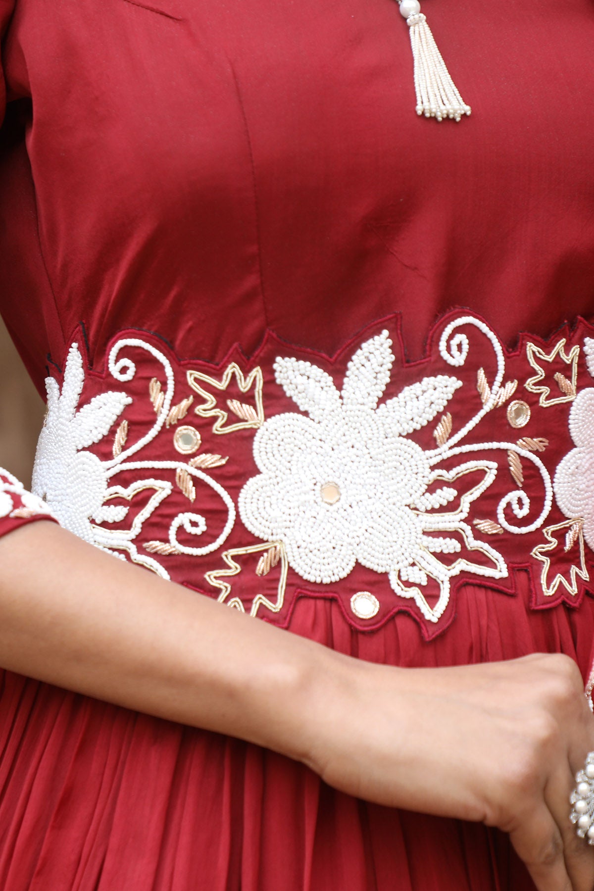 Maroon Zari Work Anarkali Set