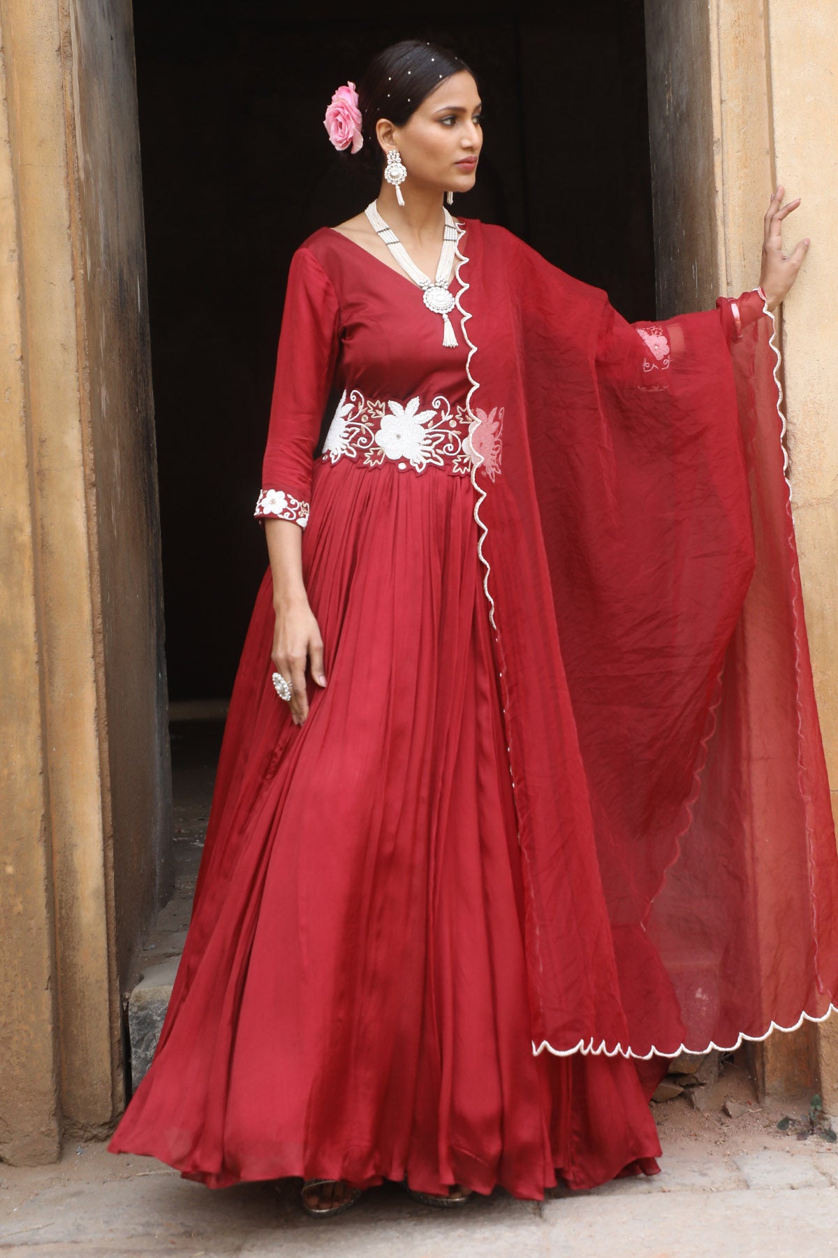 Maroon Zari Work Anarkali Set