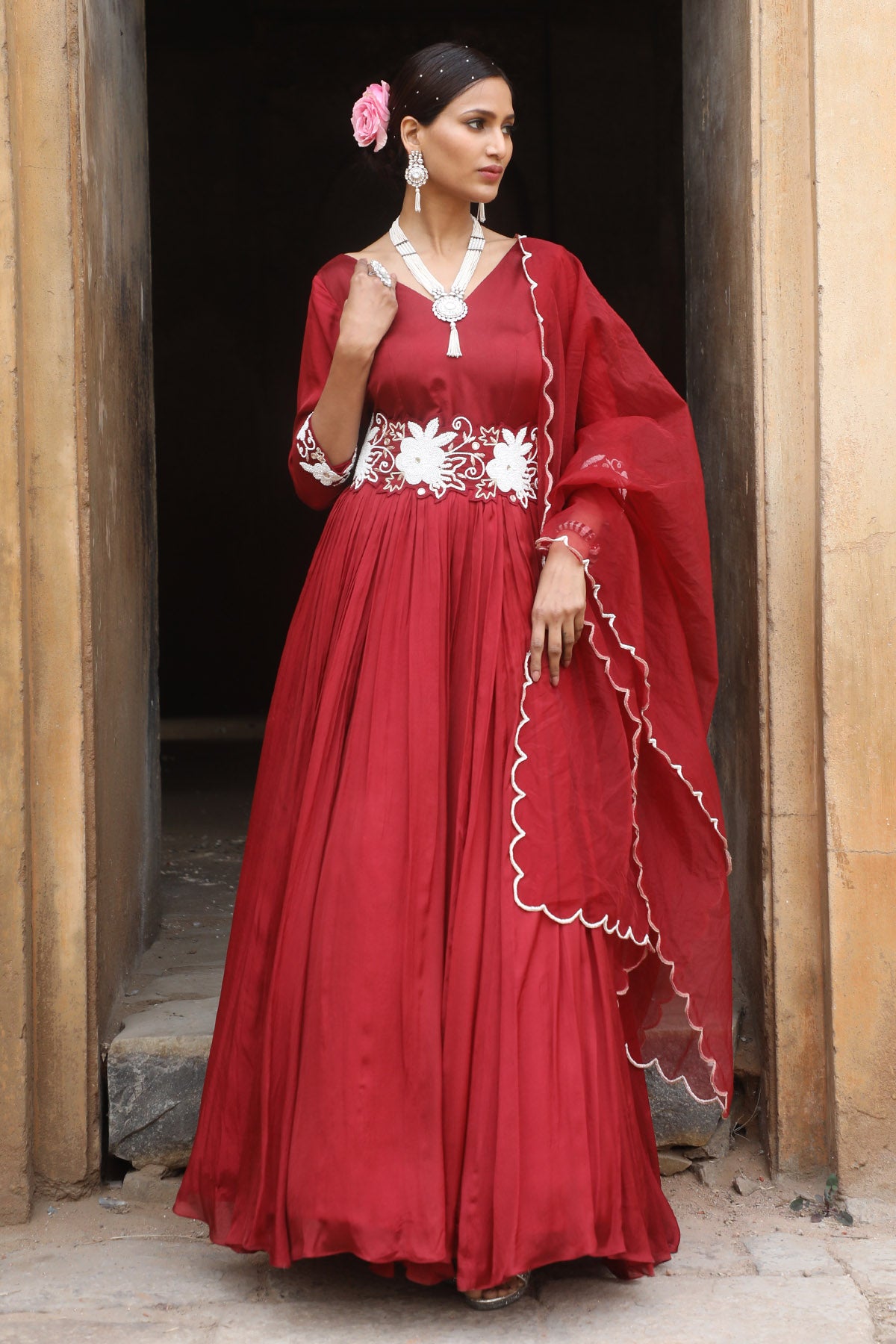 Maroon Zari Work Anarkali Set