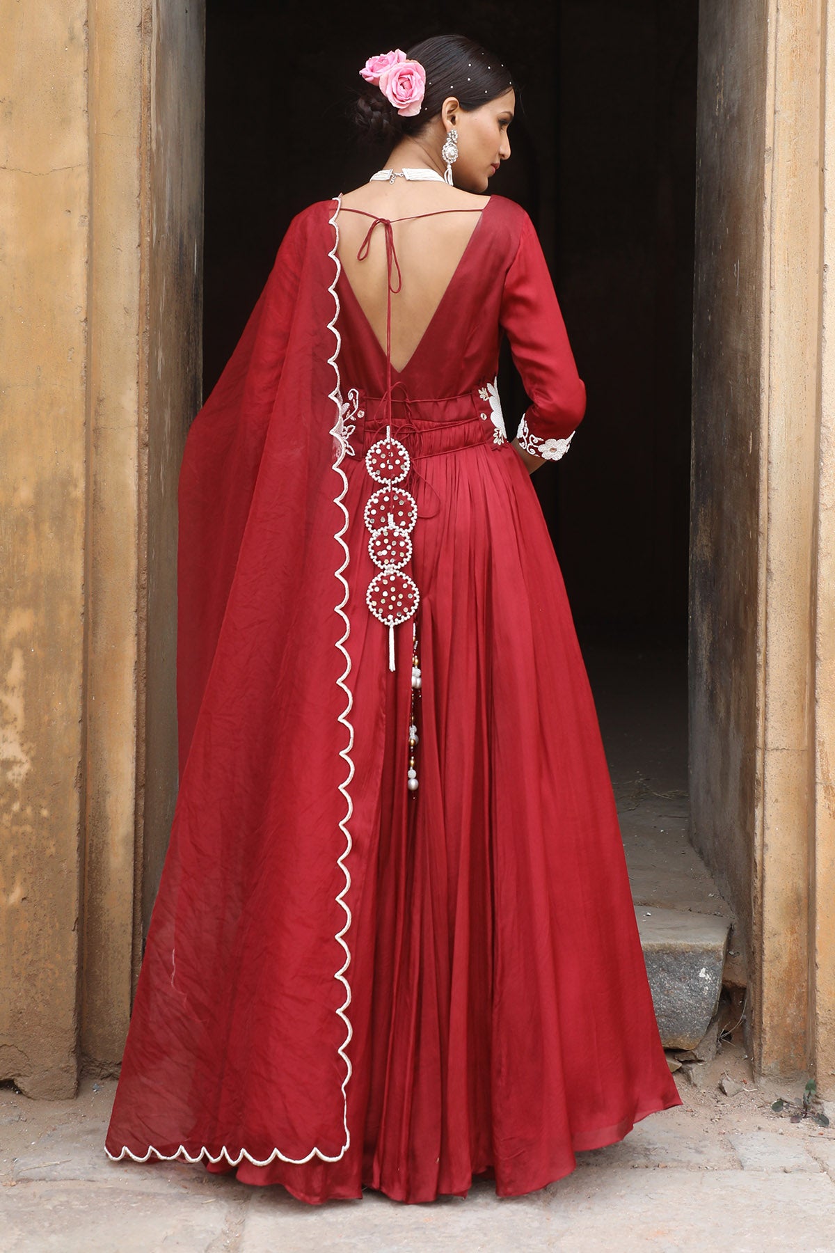 Maroon Zari Work Anarkali Set
