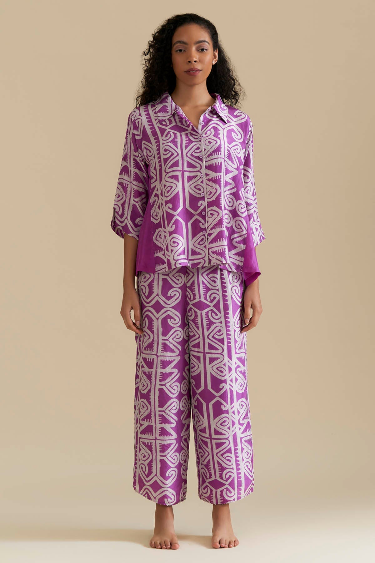 Srota by Srishti Aggarwal Mauva Printed Panelled Shirt for women online at ScrollnShops