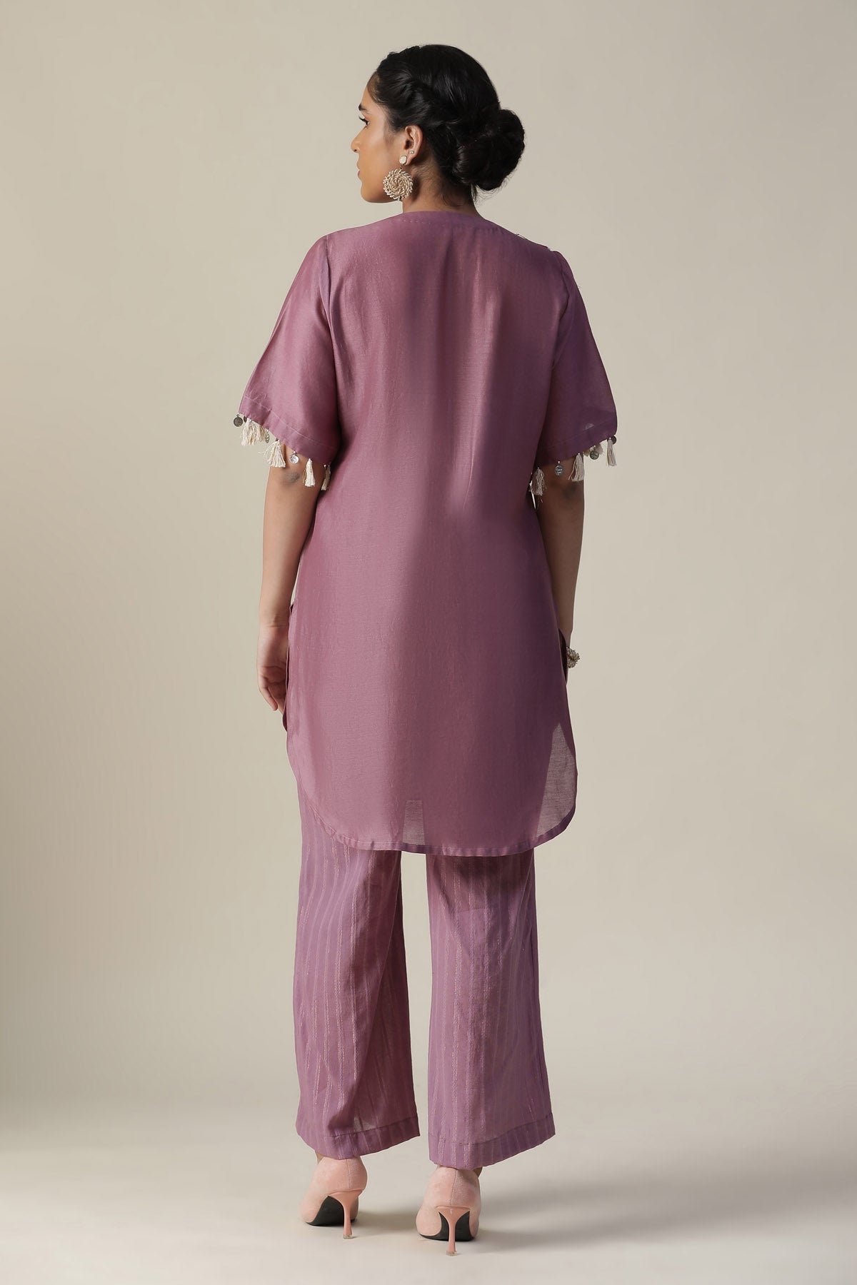 Mauve Bird Motif Kurta & Pants