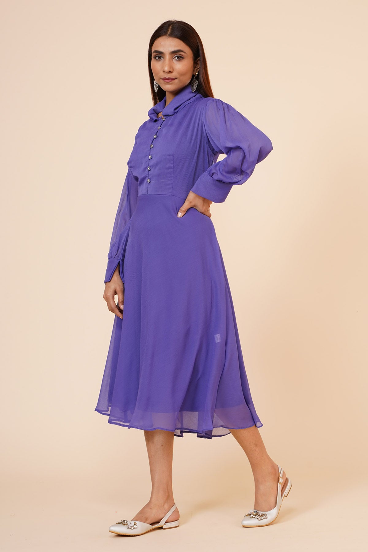 Mauve Chiffon Midi Dress