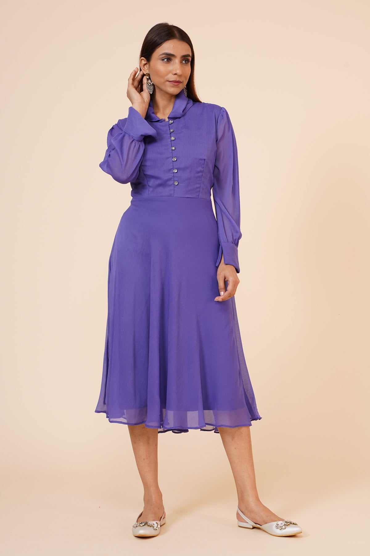 Mauve Chiffon Midi Dress