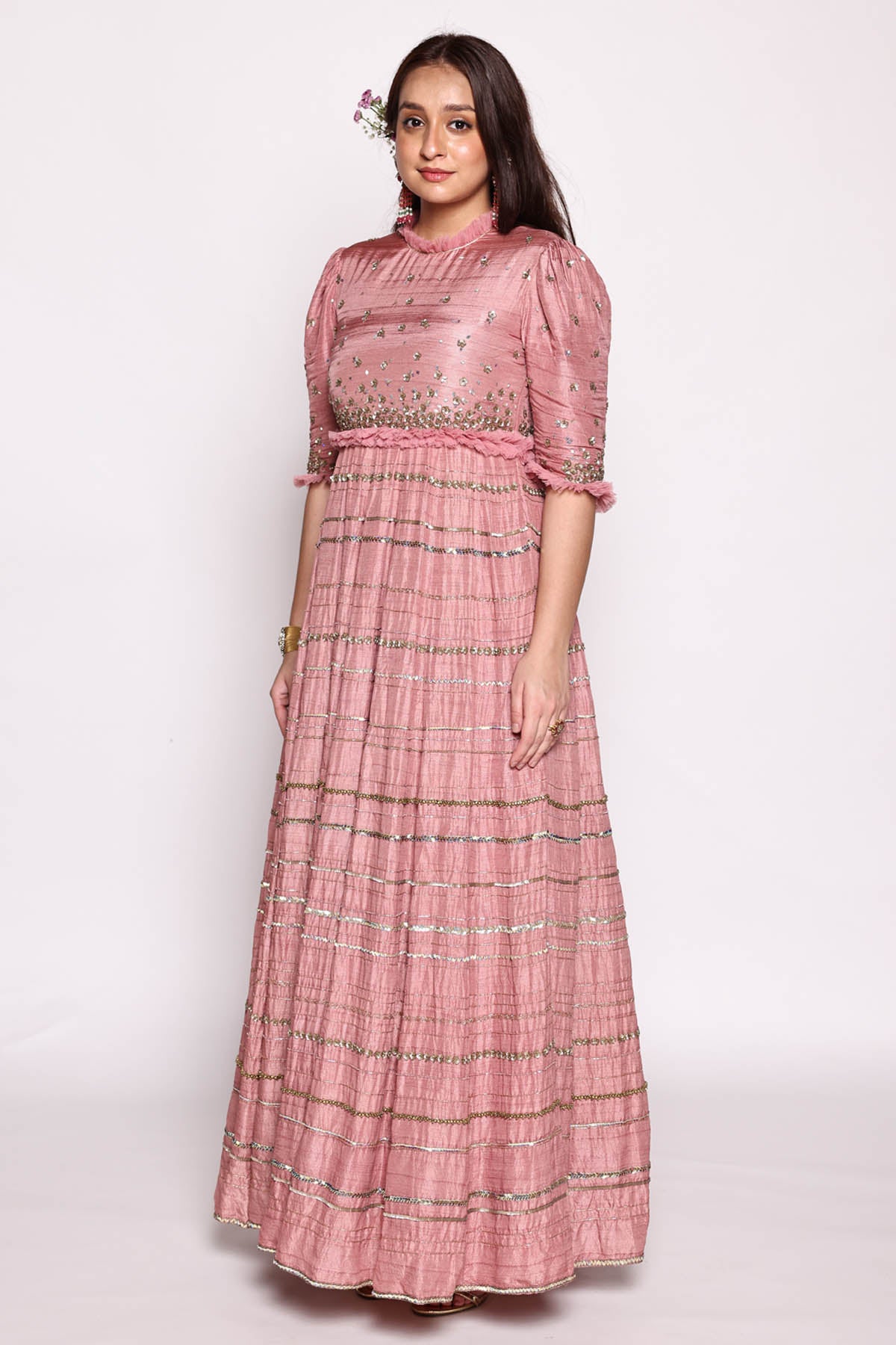 Mauve Close Neck Sequins Dress