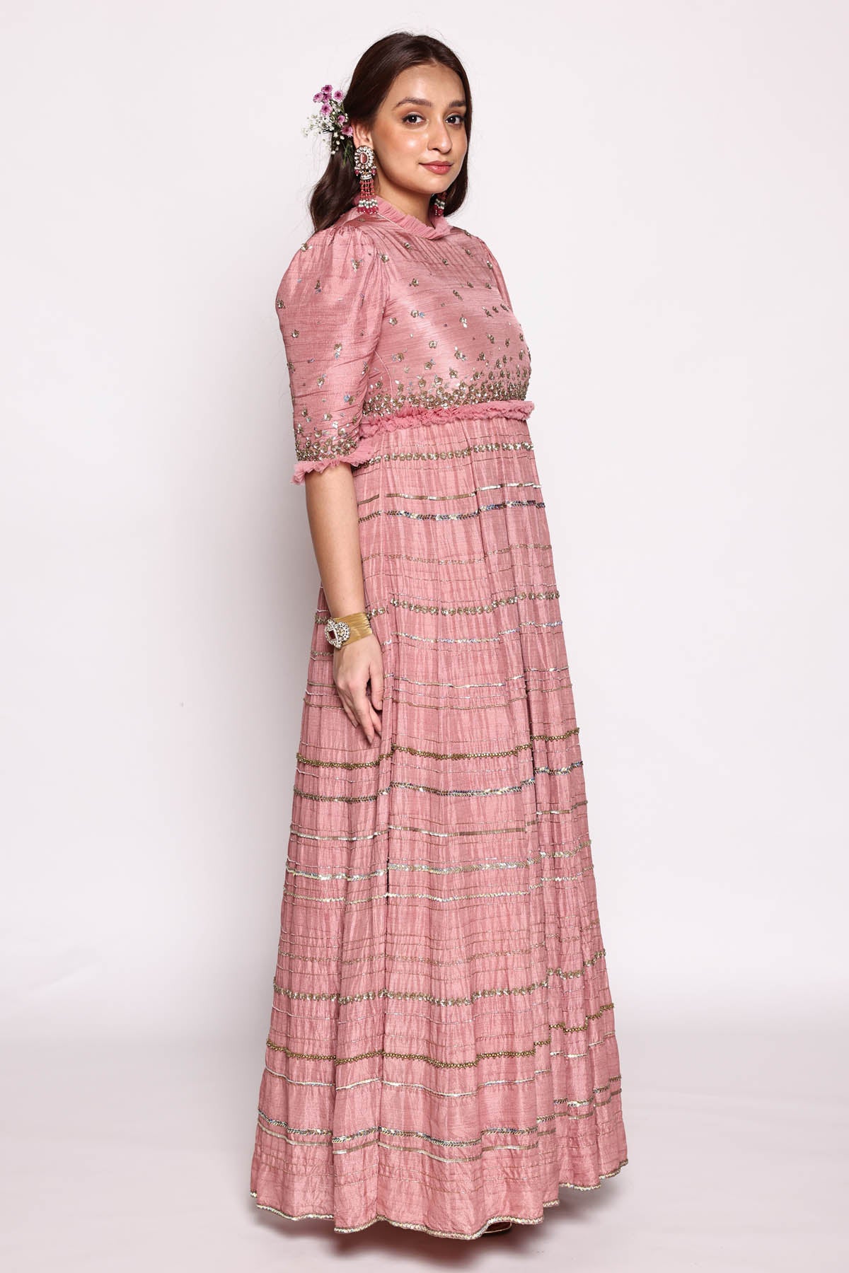 Mauve Close Neck Sequins Dress