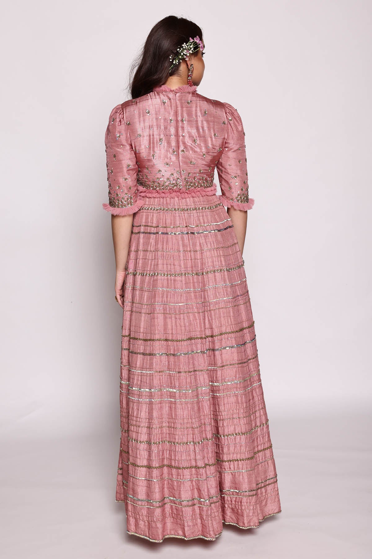 Mauve Close Neck Sequins Dress