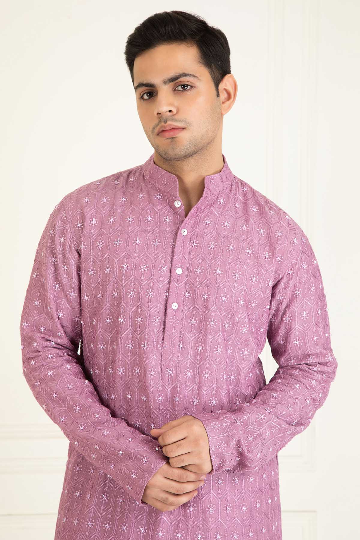 Mauve Embroidered Kurta Set