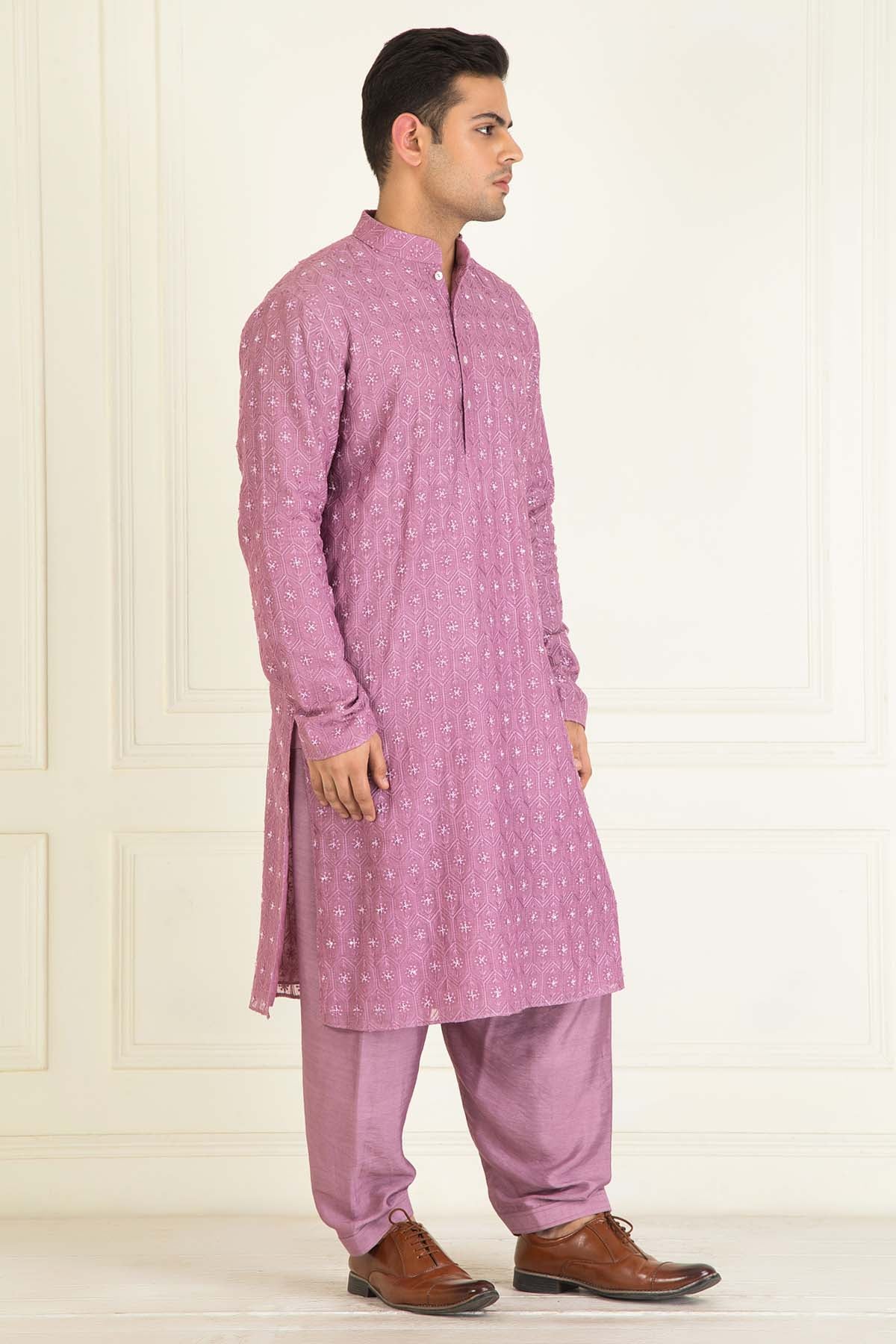 Mauve Embroidered Kurta Set