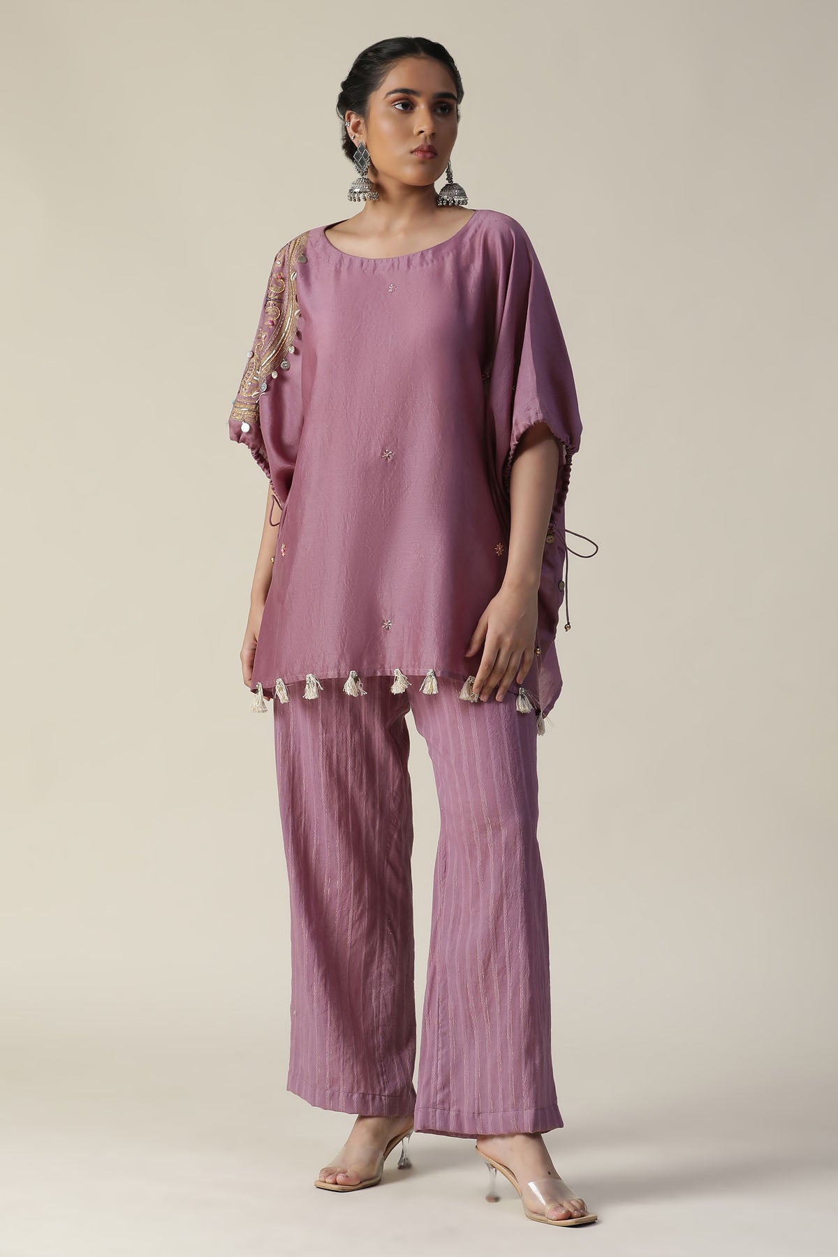 Mauve Embroidered Kaftan Set
