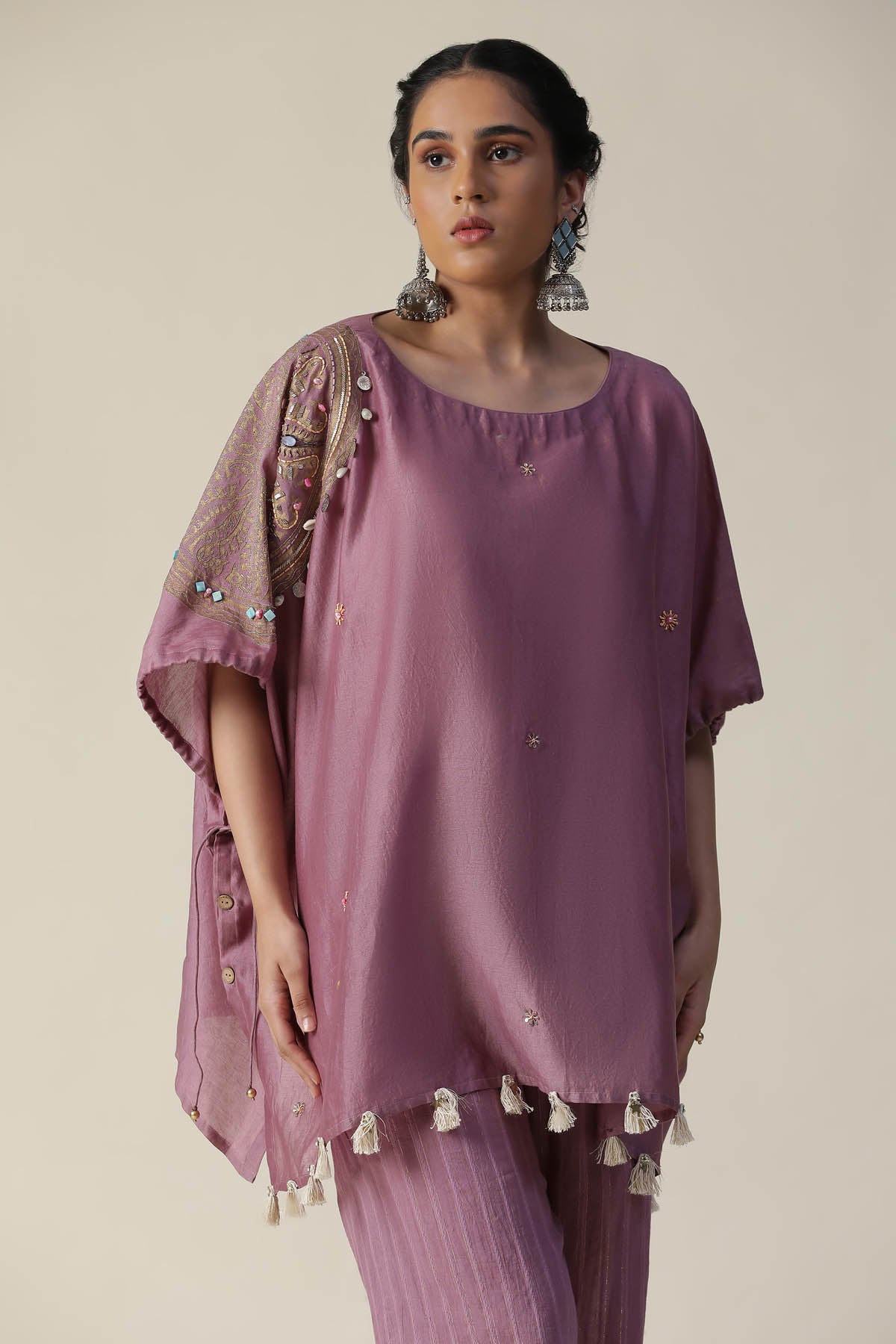 Mauve Embroidered Kaftan Set