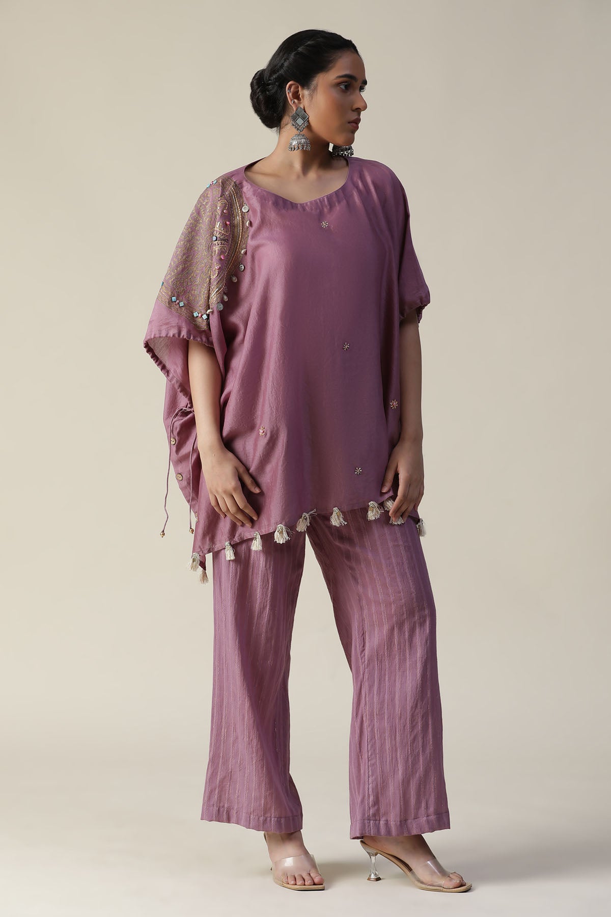Mauve Embroidered Kaftan Set