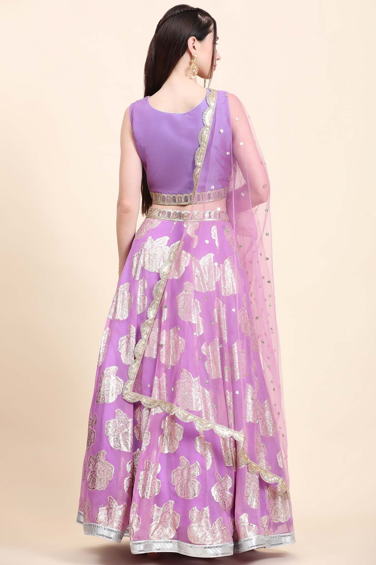 Mauve Zari Woven Lehenga Set