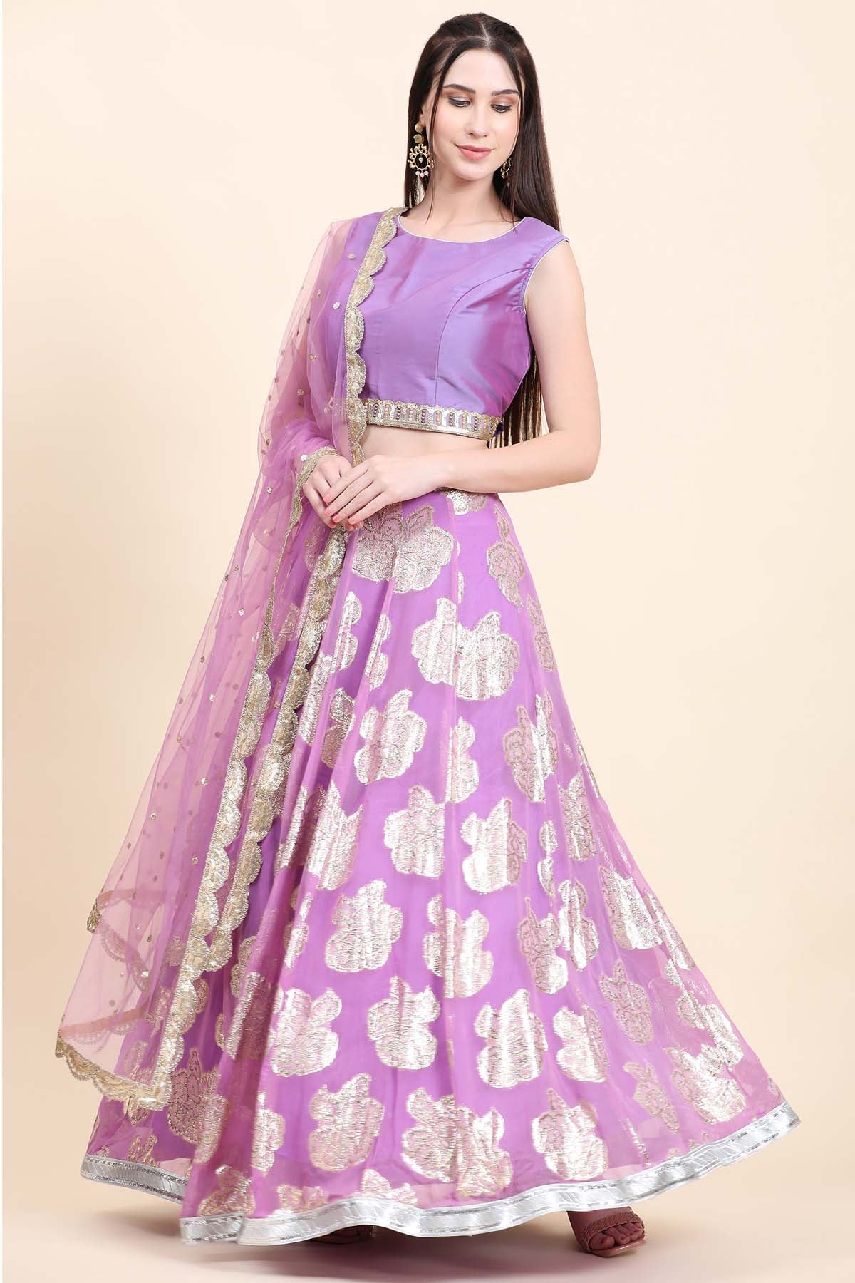 Mauve Zari Woven Lehenga Set