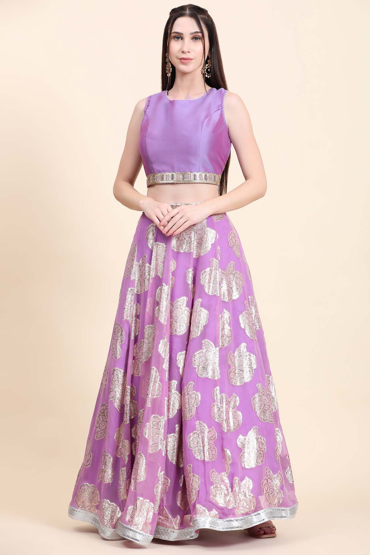 Mauve Zari Woven Lehenga Set