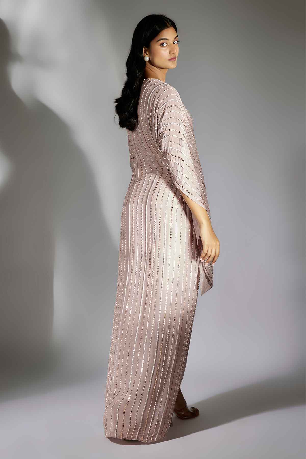 Mauve Embroidered Drape Dress