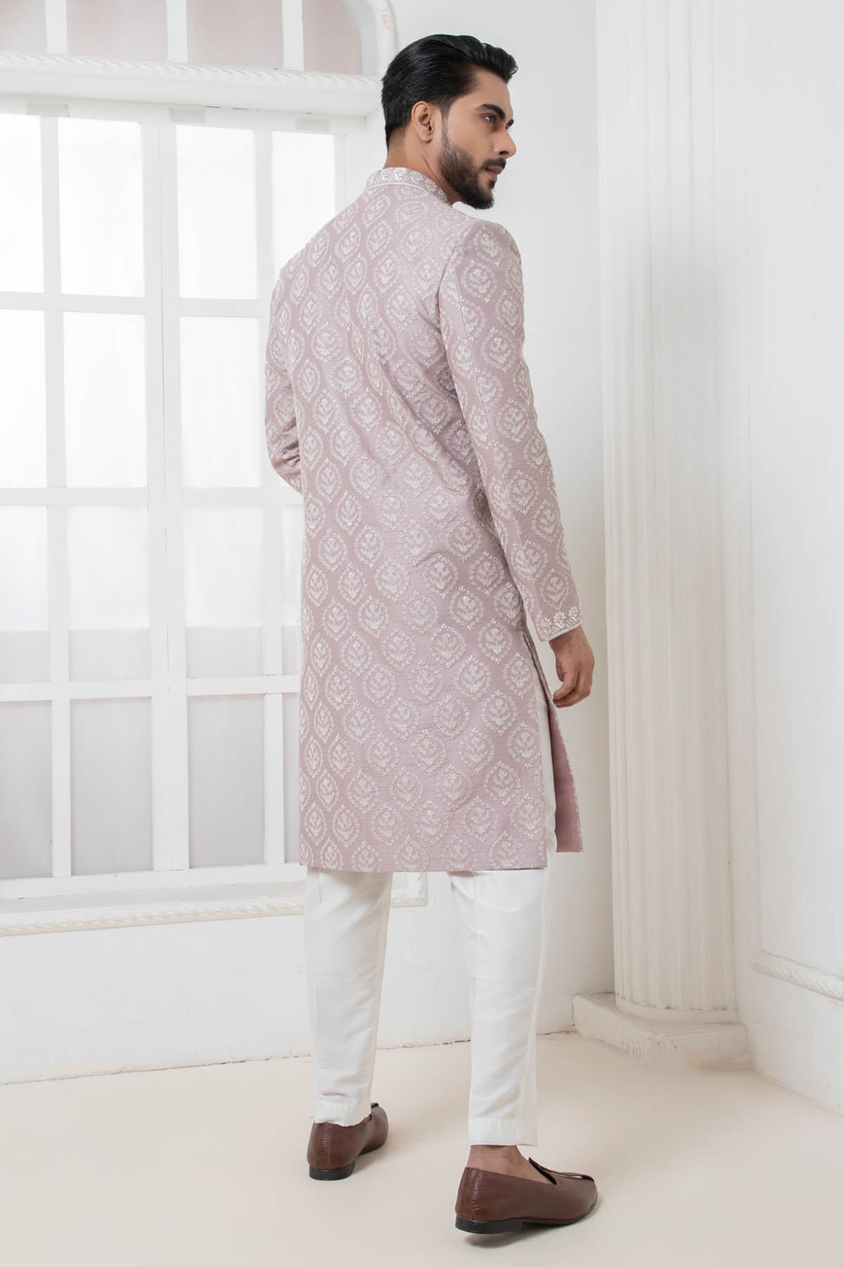 Mauve Embroidered Sherwani Set
