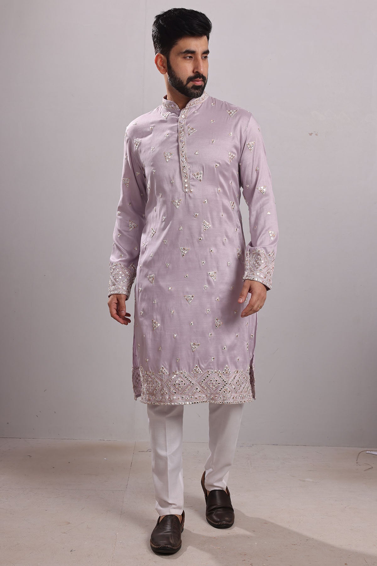 Mauve Embroidered Silk Kurta