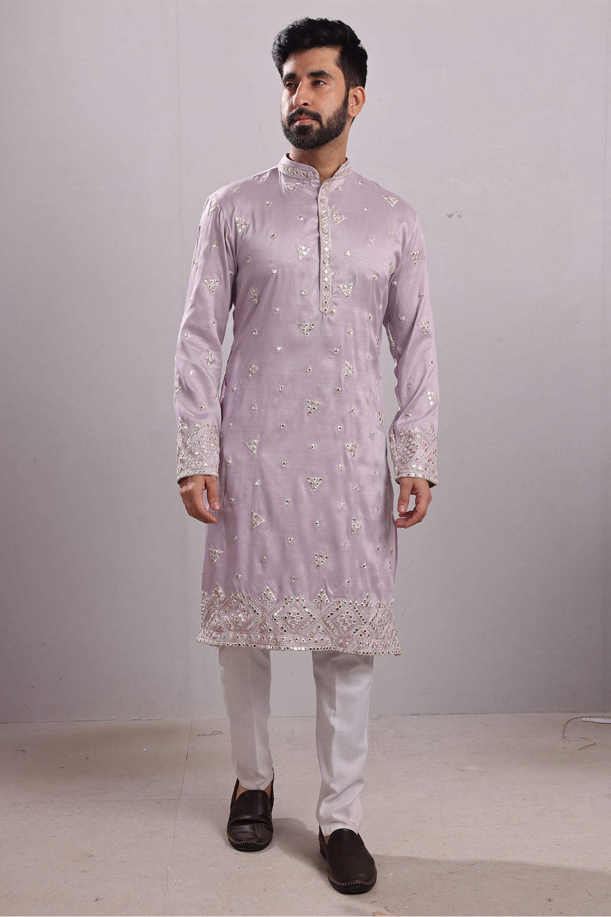 Mauve Embroidered Silk Kurta