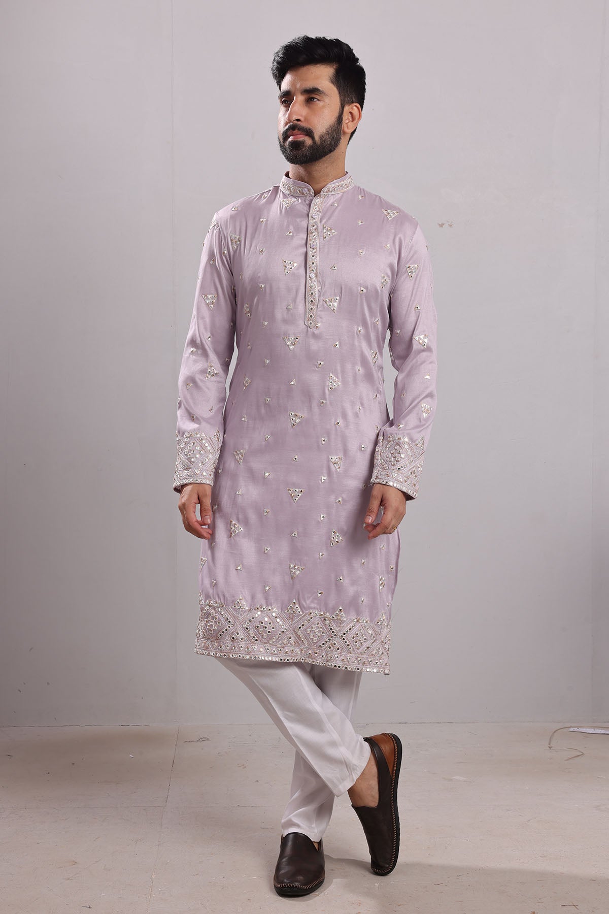 Buy Mauve Embroidered Silk Kurta by SNEHA B - Men for men online at ScrollnShops