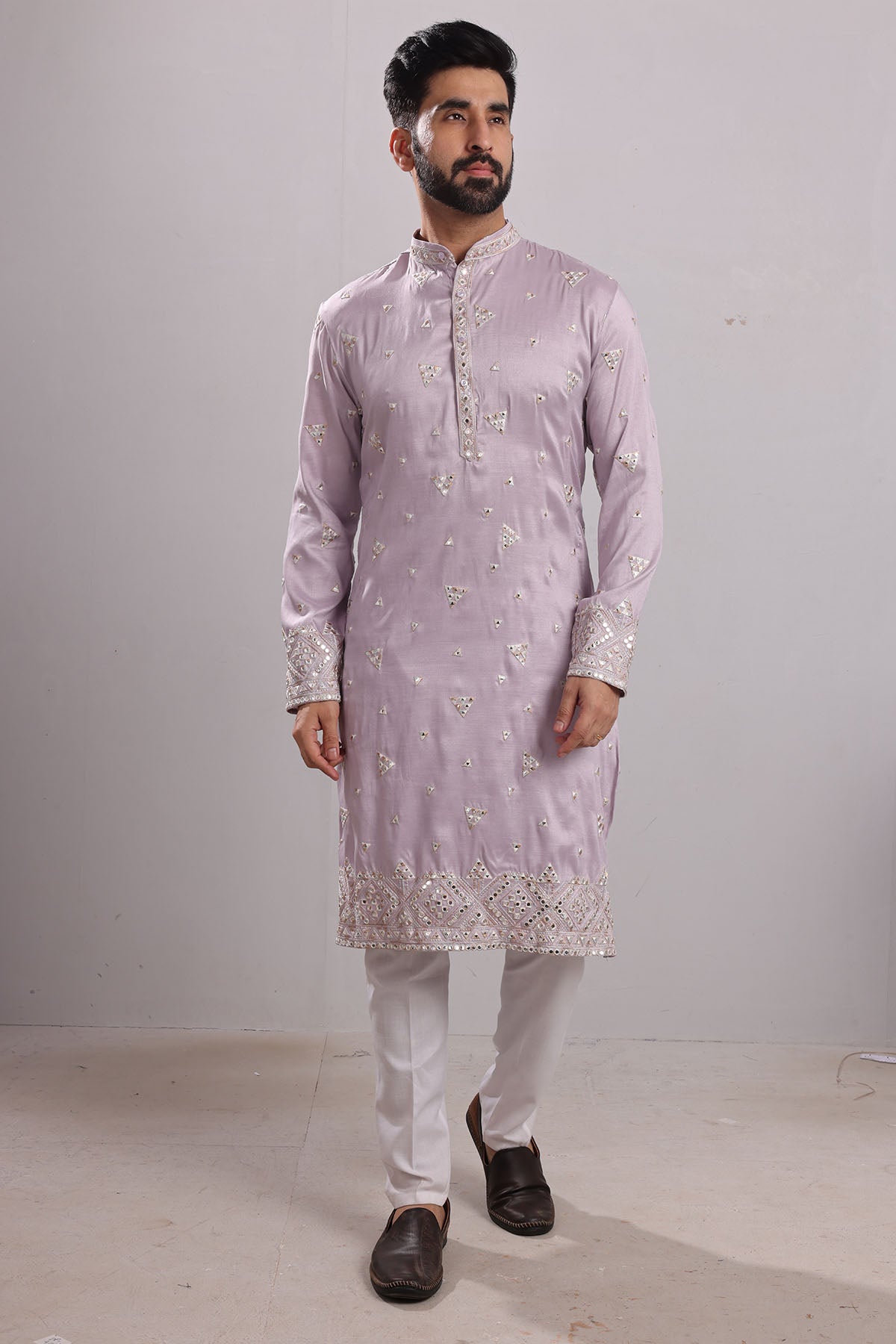 Mauve Embroidered Silk Kurta