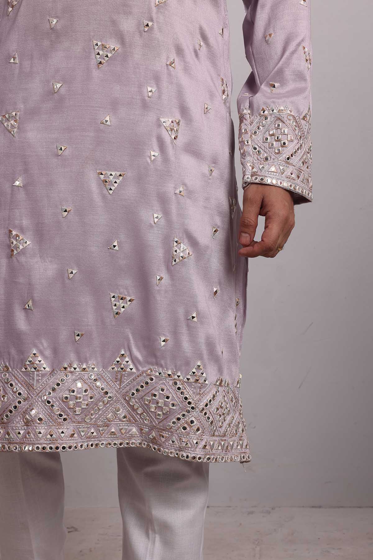 Mauve Embroidered Silk Kurta