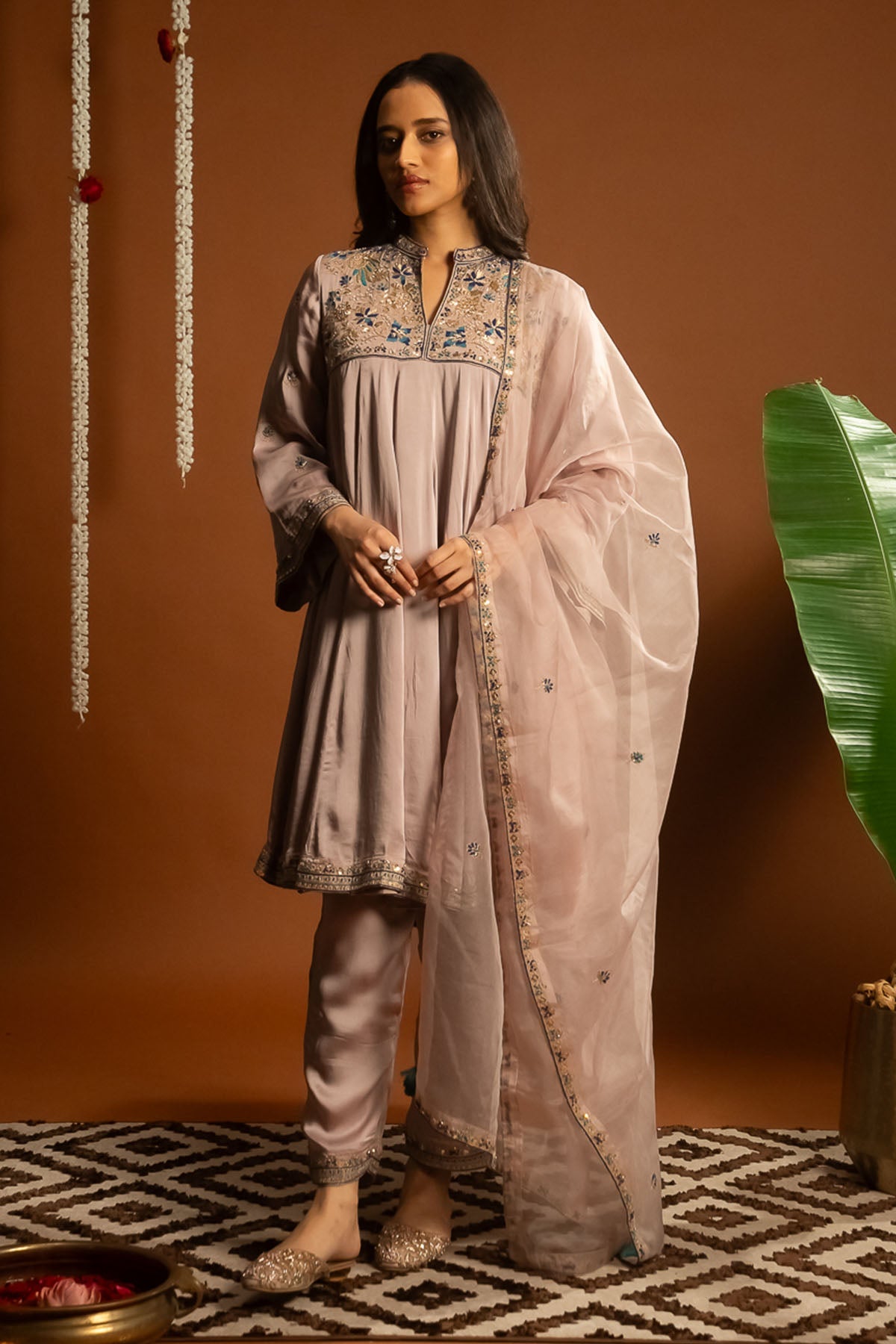 Buy Mauve Flared Short Kurta Set by Aavya for women online at ScrollnShops