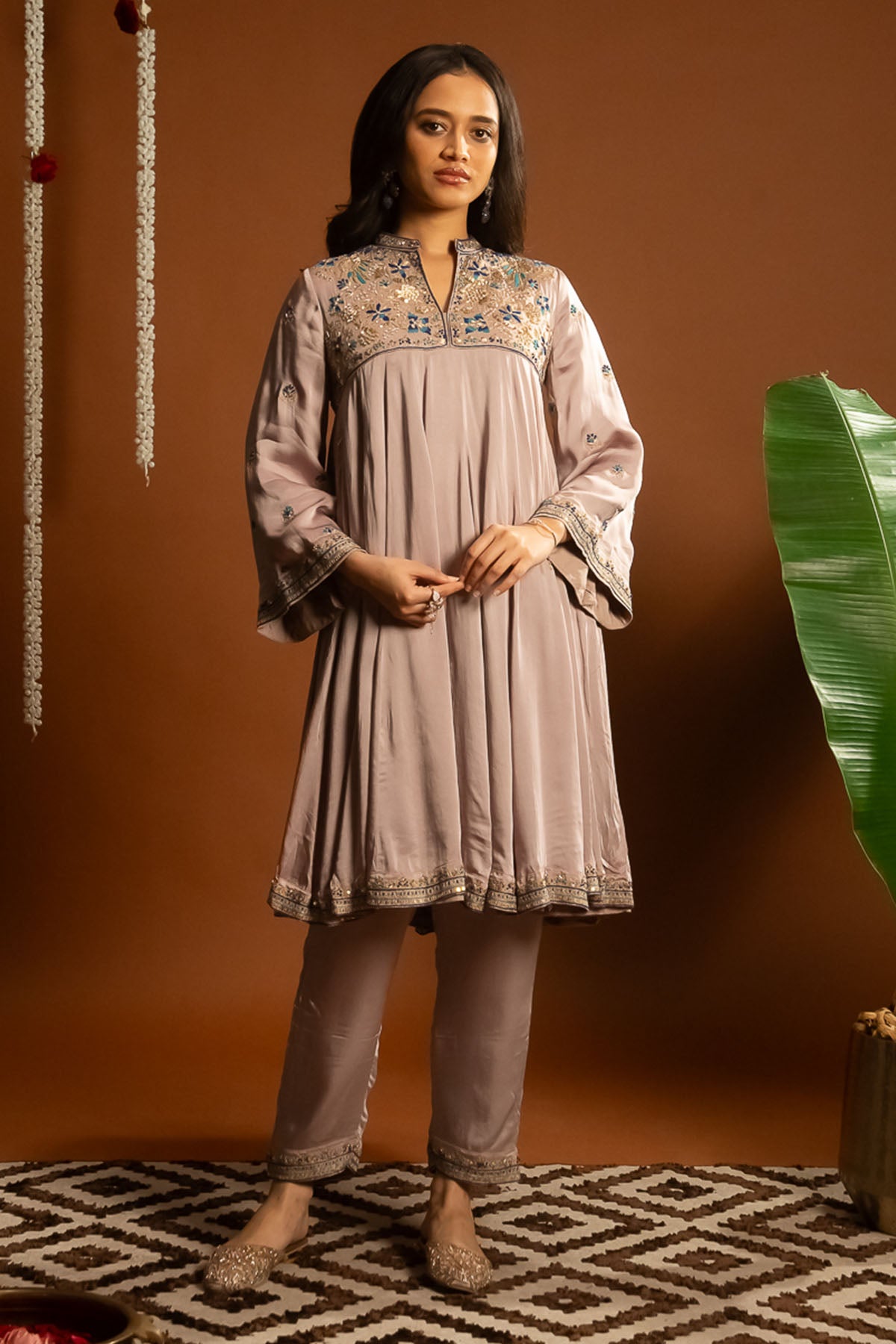 Mauve Flared Short Kurta Set