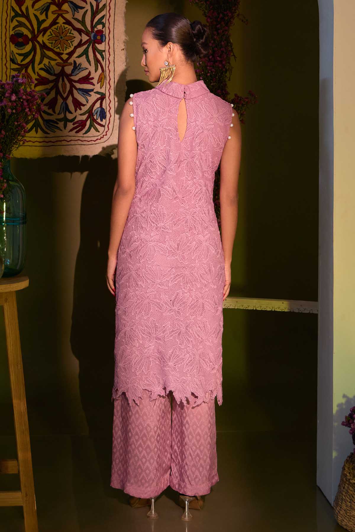 Mauve Mirror Work Kurta Set